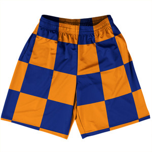 Checkerboard 5 Inches Blue Royal and Tennessee Orange Basketball Practice Shorts Made In USA Checkerboard 5 Inches Blue Royal and Tennessee Orange Basketball Practice Shorts Made In USA