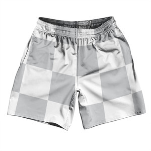 Checkerboard 5 Inches Grey Medium and White Soccer Shorts Made In USA Checkerboard 5 Inches Grey Medium and White Soccer Shorts Made In USA