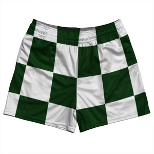 Checkerboard 5 Inches Green Forest and White Rugby Shorts Made In USA Checkerboard 5 Inches Green Forest and White Rugby Shorts Made In USA