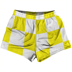 Checkerboard 5 Inches Yellow Bright and White Womens & Girls Sport Shorts End Made In USA Checkerboard 5 Inches Yellow Bright and White Womens & Girls Sport Shorts End Made In USA
