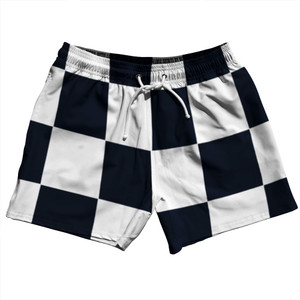 Checkerboard 5 Inches Blue Navy Almost Black and White 5" Swim Shorts Made in USA