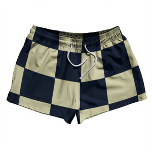 Checkerboard 5 Inches Blue Navy and Vegas Gold 2.5" Swim Shorts Made in USA