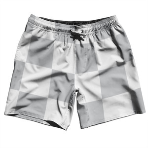 Checkerboard 5 Inches Grey Medium and White Swim Shorts 7" Made in USA