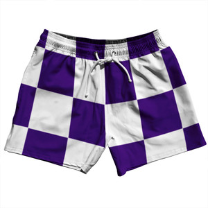 Checkerboard 5 Inches Purple Lakers and White 5" Swim Shorts Made in USA