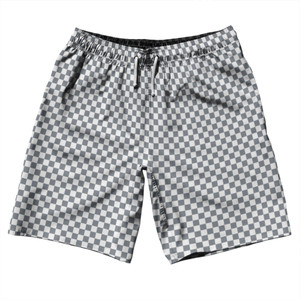 Checkerboard Half Inch Grey Dark and White 10" Swim Shorts Made in USA