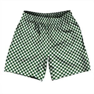 Checkerboard Half Inch Green Hunter and White Athletic Running Fitness Exercise Shorts 7" Inseam Shorts Made In USA Checkerboard Half Inch Green Hunter and White Athletic Running Fitness Exercise Shorts 7" Inseam Shorts Made In USA