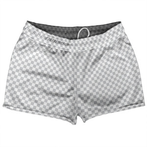 Checkerboard Half Inch Grey Medium and White Shorty Short Gym Shorts 2.5" Inseam Made In USA Checkerboard Half Inch Grey Medium and White Shorty Short Gym Shorts 2.5" Inseam Made In USA