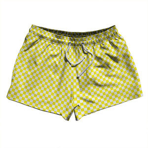 Checkerboard Half Inch Yellow Bright and White 2.5" Swim Shorts Made in USA Checkerboard Half Inch Yellow Bright and White 2.5" Swim Shorts Made in USA