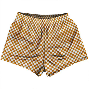 Checkerboard Half Inch Orange Burnt and White Womens & Girls Sport Shorts End Made In USA Checkerboard Half Inch Orange Burnt and White Womens & Girls Sport Shorts End Made In USA