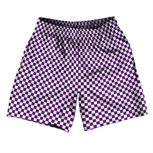 Checkerboard Half Inch Purple Medium and White Athletic Running Fitness Exercise Shorts 7" Inseam Shorts Made In USA Checkerboard Half Inch Purple Medium and White Athletic Running Fitness Exercise Shorts 7" Inseam Shorts Made In USA