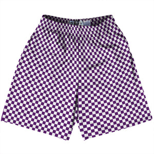 Checkerboard Half Inch Purple Medium and White Lacrosse Shorts Made In USA Checkerboard Half Inch Purple Medium and White Lacrosse Shorts Made In USA