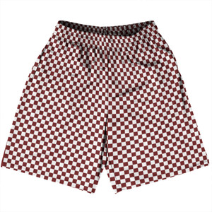 Checkerboard Half Inch Red Maroon and White Basketball Practice Shorts Made In USA Checkerboard Half Inch Red Maroon and White Basketball Practice Shorts Made In USA