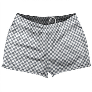 Checkerboard Half Inch Grey Dark and White Shorty Short Gym Shorts 2.5" Inseam Made In USA Checkerboard Half Inch Grey Dark and White Shorty Short Gym Shorts 2.5" Inseam Made In USA