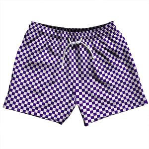 Checkerboard Half Inch Purple Lakers and White 5" Swim Shorts Made in USA Checkerboard Half Inch Purple Lakers and White 5" Swim Shorts Made in USA