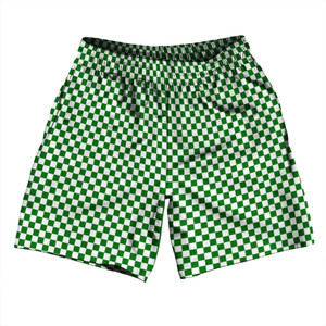 Checkerboard Half Inch Green Kelly and White Athletic Running Fitness Exercise Shorts 7" Inseam Shorts Made In USA Checkerboard Half Inch Green Kelly and White Athletic Running Fitness Exercise Shorts 7" Inseam Shorts Made In USA