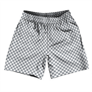 Checkerboard Half Inch Grey Dark and White Soccer Shorts Made In USA Checkerboard Half Inch Grey Dark and White Soccer Shorts Made In USA