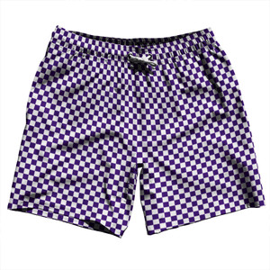 Checkerboard Half Inch Purple Lakers and White Swim Shorts 7" Made in USA Checkerboard Half Inch Purple Lakers and White Swim Shorts 7" Made in USA
