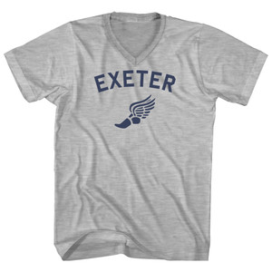 Exeter Running Track Winged Foot Adult Cotton V-neck T-shirt - Grey Heather