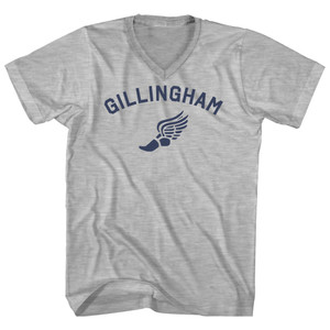 Gillingham Running Track Winged Foot Adult Cotton V-neck T-shirt - Grey Heather