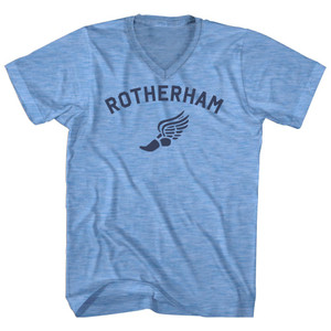 Rotherham Running Track Winged Foot Adult Tri-Blend V-neck T-shirt - Athletic Blue