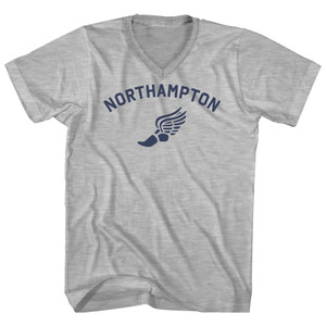 Northampton Running Track Winged Foot Adult Cotton V-neck T-shirt - Grey Heather