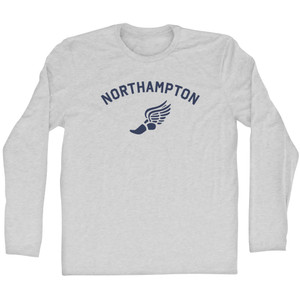 Northampton Running Track Winged Foot Adult Cotton Long Sleeve T-shirt - Grey Heather