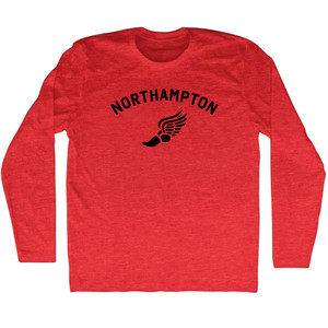 Northampton Running Track Winged Foot Adult Tri-Blend Long Sleeve T-shirt - Athletic Red