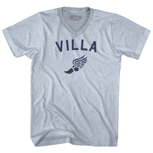 Villa Running Track Winged Foot Adult Tri-Blend V-neck T-shirt - Athletic White