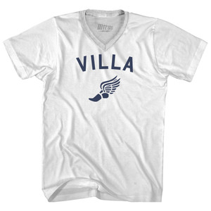 Villa Running Track Winged Foot Adult Cotton V-neck T-shirt - White