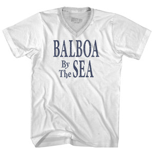 Balboa By The Sea Vintage Sign Adult Cotton V-neck T-shirt - White