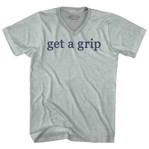 Get A Grip Rage Font Adult Tri-Blend V-neck T-shirt - Athletic Cool Grey Get A Grip Rage Font Adult Tri-Blend V-neck T-shirt - Athletic Cool Grey
