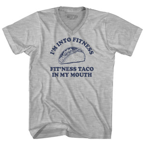 I'M Into Fitness Fit'Ness Taco In My Mouth Adult Cotton V-neck T-shirt - Grey Heather