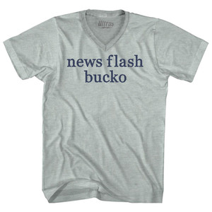 News Flash Bucko Rage Font Adult Tri-Blend V-neck T-shirt - Athletic Cool Grey