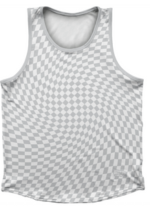 Adult MEDIUM- Warped Checkerboard Athletic Sport Tank Top Made In USA - Grey Medium And White- Final Sale SM3