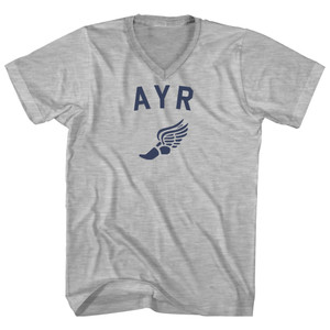 Ayr Running Track Winged Foot Adult Cotton V-neck T-shirt - Grey Heather