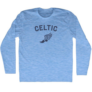 Celtic Running Track Winged Foot Adult Tri-Blend Long Sleeve T-shirt - Athletic Blue