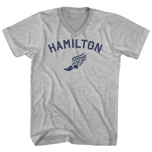 Hamilton Running Track Winged Foot Adult Cotton V-neck T-shirt - Grey Heather
