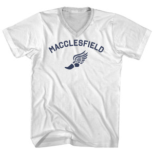 Macclesfield Running Track Winged Foot Adult Cotton V-neck T-shirt - White