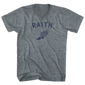 Raith Running Track Winged Foot Adult Tri-Blend V-neck T-shirt - Athletic Grey
