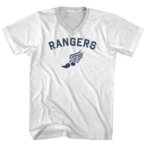 Rangers Running Track Winged Foot Adult Cotton V-neck T-shirt - White