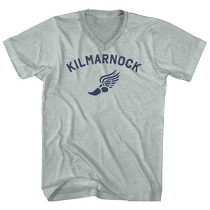 Kilmarnock Running Track Winged Foot Adult Tri-Blend V-neck T-shirt - Athletic Cool Grey