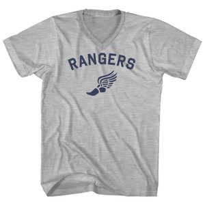 Rangers Running Track Winged Foot Adult Cotton V-neck T-shirt - Grey Heather