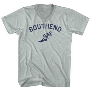 Southend Running Track Winged Foot Adult Tri-Blend V-neck T-shirt - Athletic Cool Grey