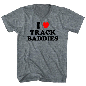 I Love Track Baddies Adult Tri-Blend V-neck T-shirt - Athletic Grey I Love Track Baddies Adult Tri-Blend V-neck T-shirt - Athletic Grey