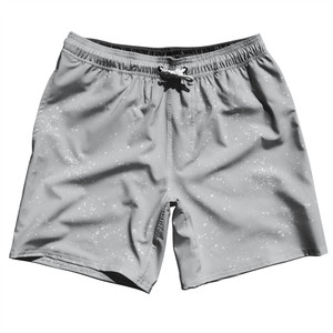 Super Fly Pattern Grey Medium and White Swim Shorts 7" Made in USA - Grey Medium and White Super Fly Pattern Grey Medium and White Swim Shorts 7" Made in USA - Grey Medium and White