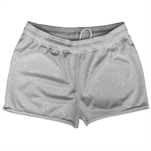 Super Fly Pattern Grey Medium and White Shorty Short Gym Shorts 2.5" Inseam Made In USA - Grey Medium and White Super Fly Pattern Grey Medium and White Shorty Short Gym Shorts 2.5" Inseam Made In USA - Grey Medium and White