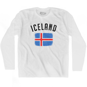 Iceland Country Flag Heritage Adult Cotton Long Sleeve T-shirt - White Iceland Country Flag Heritage Adult Cotton Long Sleeve T-shirt - White
