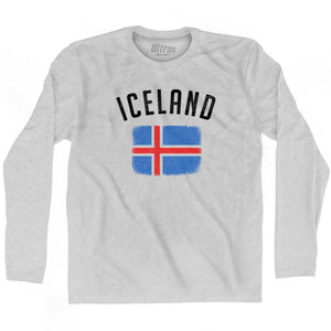 Iceland Country Flag Heritage Adult Cotton Long Sleeve T-shirt - Grey Heather Iceland Country Flag Heritage Adult Cotton Long Sleeve T-shirt - Grey Heather