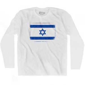 Israel Country Flag Adult Cotton Long Sleeve T-shirt - White Israel Country Flag Adult Cotton Long Sleeve T-shirt - White