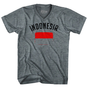 Indonesia Country Flag Heritage Tri-Blend V-neck Womens Junior Cut T-shirt - Athletic Grey
